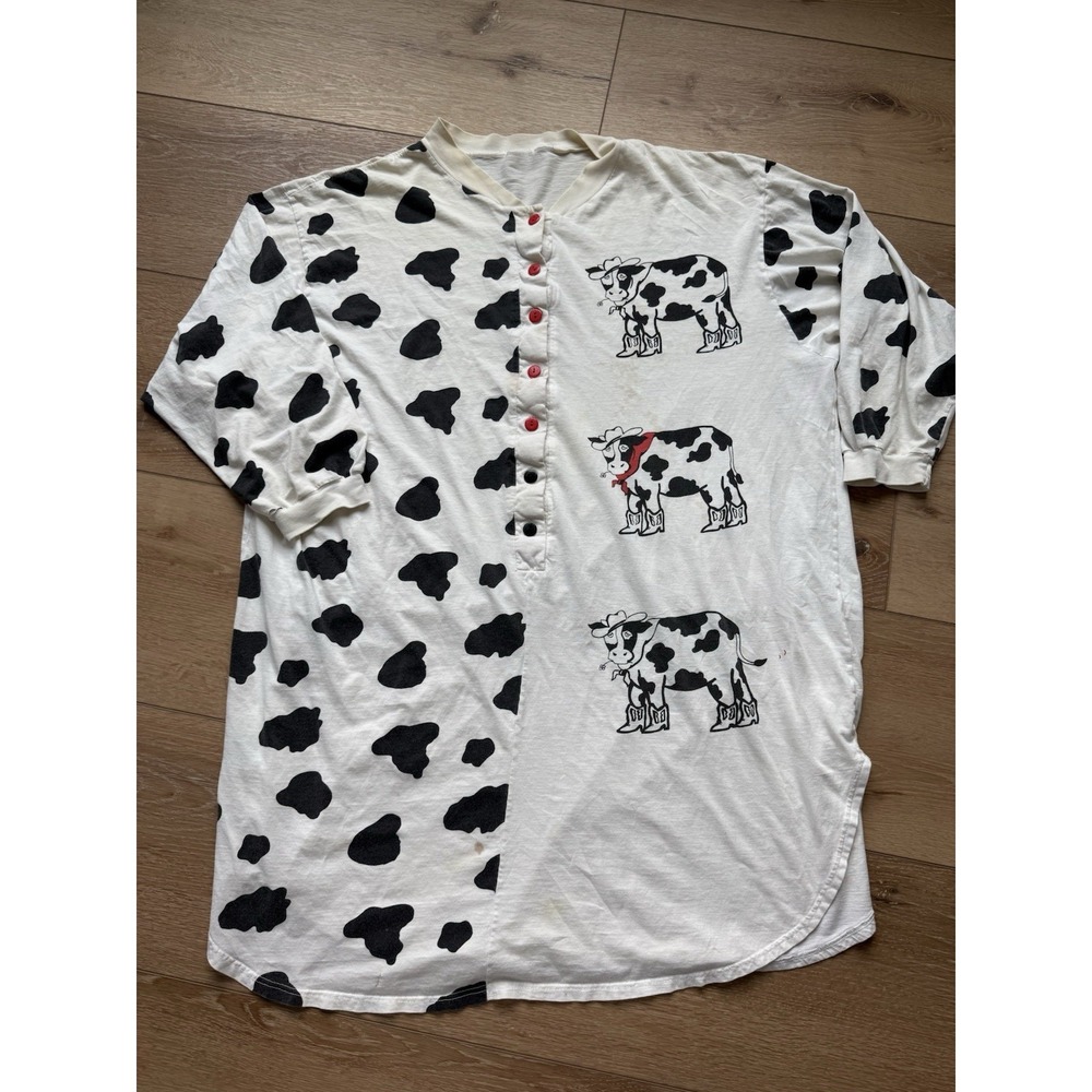 Vintage Cow Print Nightgown Or Oversized Tshirt Dress - Picture 4 of 8